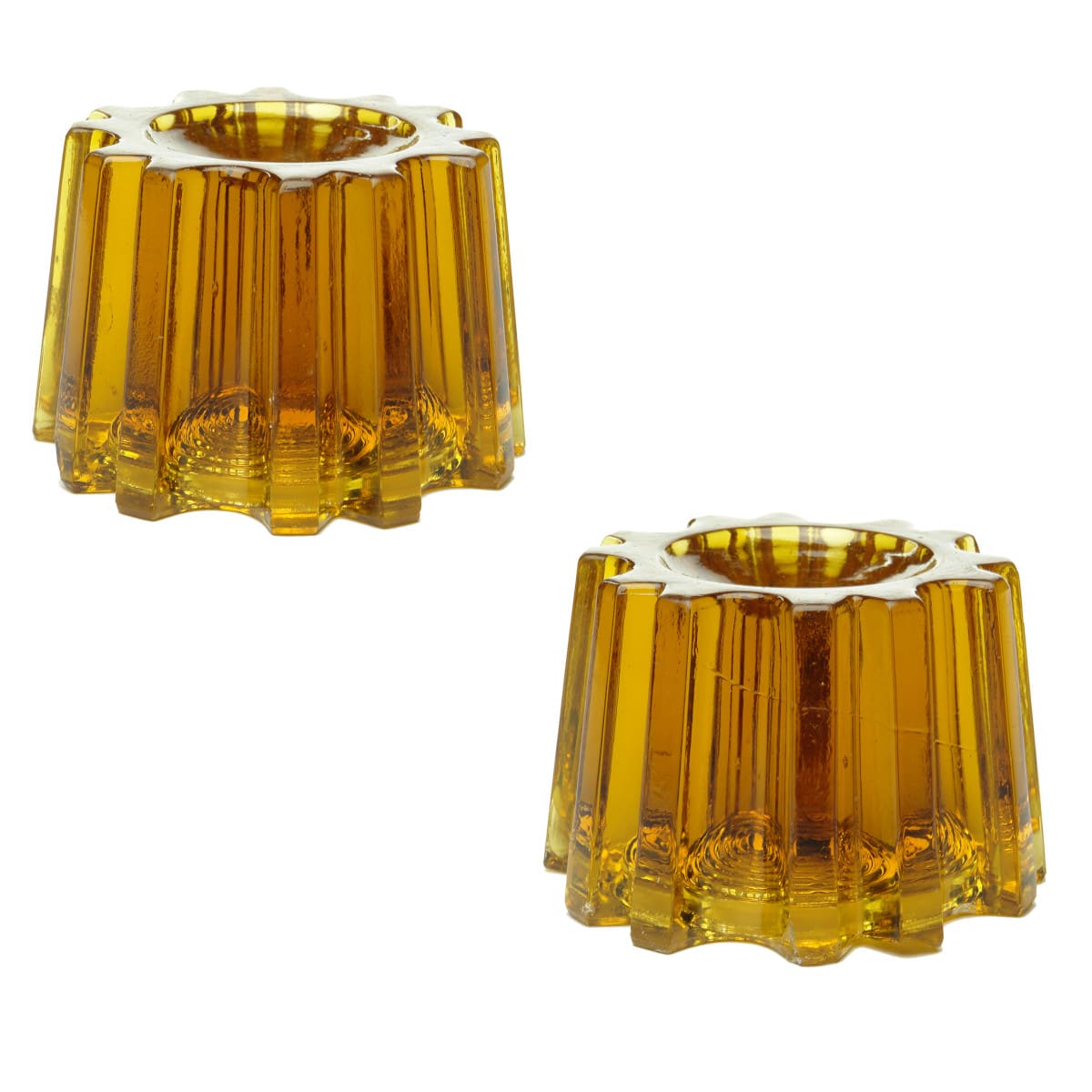 Glassware. Two amber glass piano insulators.