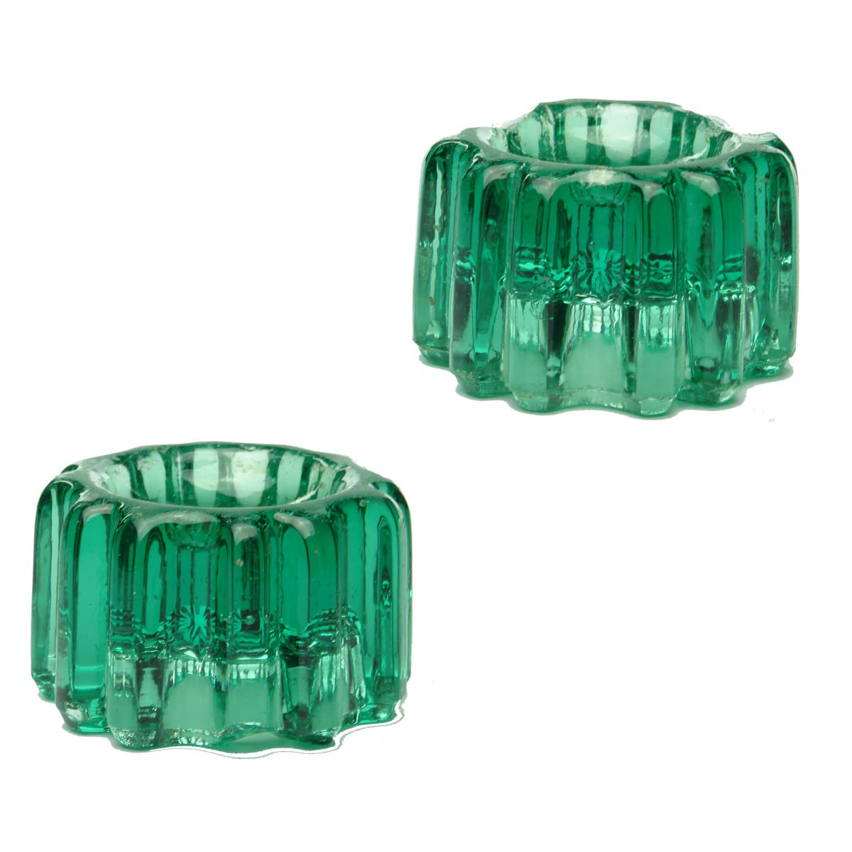 Glassware. Two green glass piano insulators.