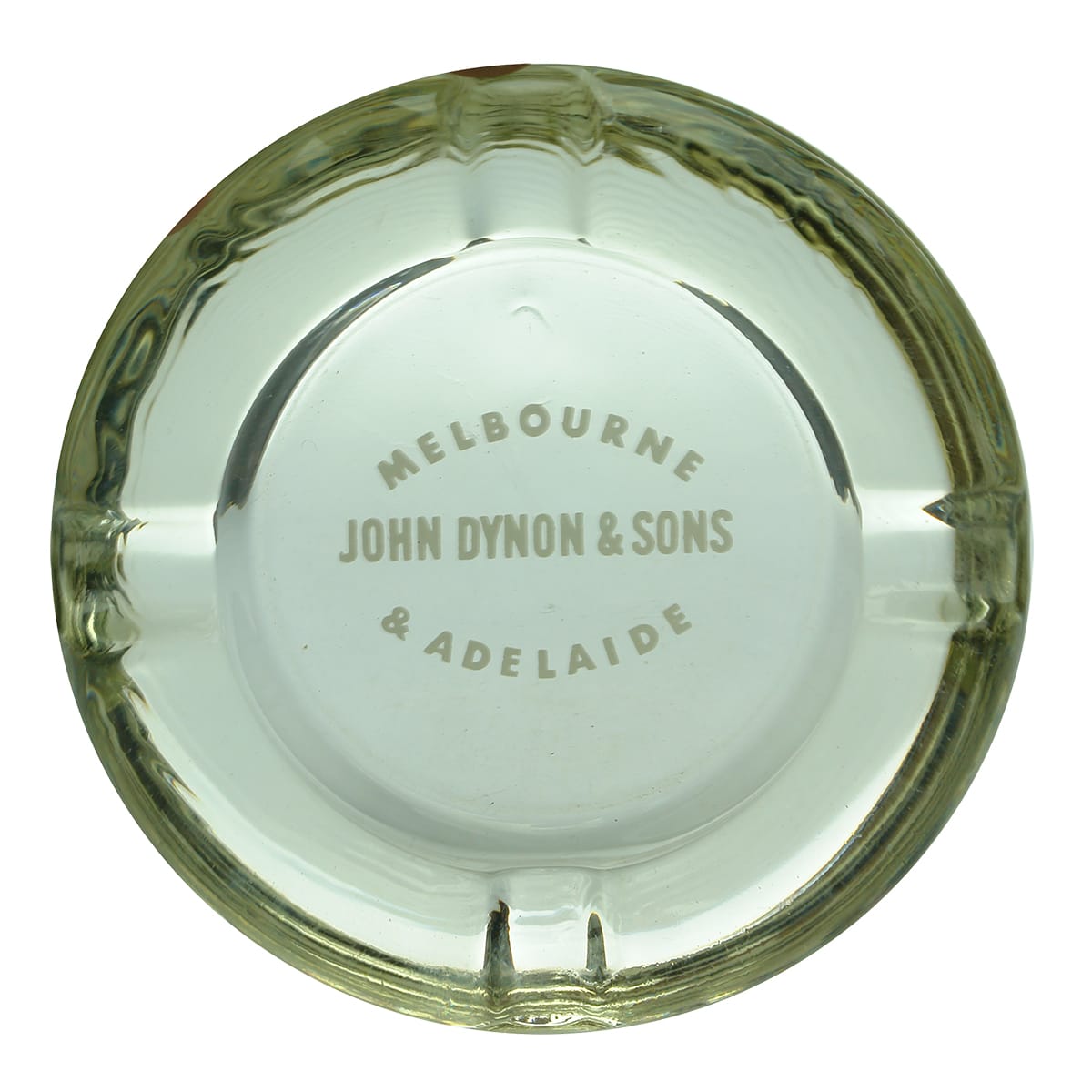 Ash Tray.  John Dynon & Sons, Melbourne and Adelaide.  Glass. (Victoria, South Australia)