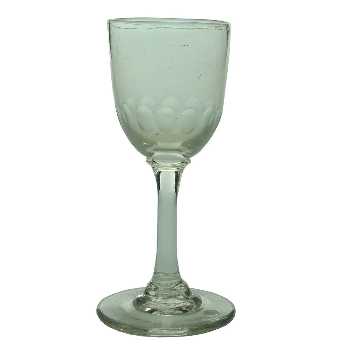 Early Glass. Victorian Hand Blown Facet Cut Port Sherry Glass with Taller Bowl.