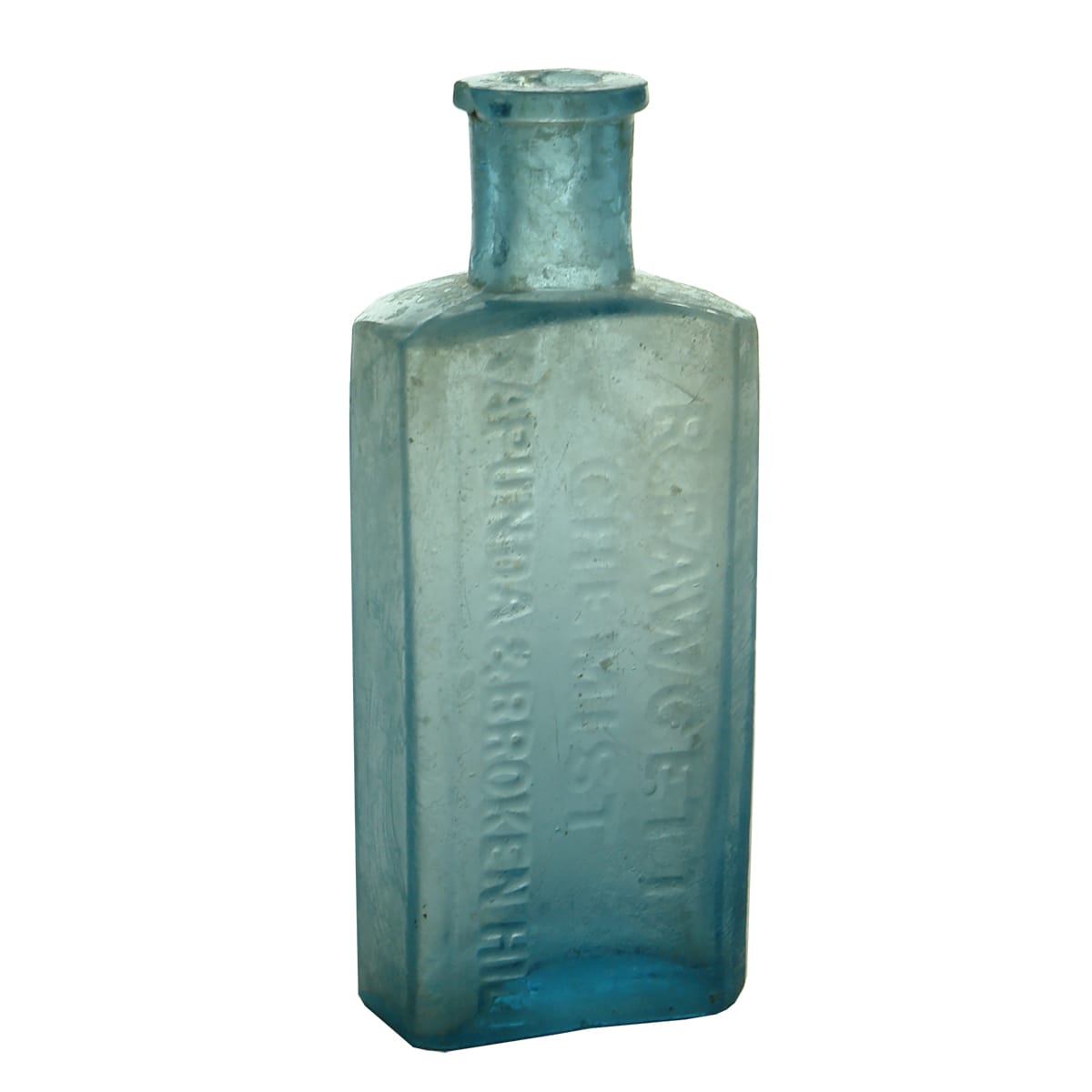 Chemist. R. Fawcett, Kapunda & Broken Hill.  Blue. 2 oz. (South Australia, New South Wales)