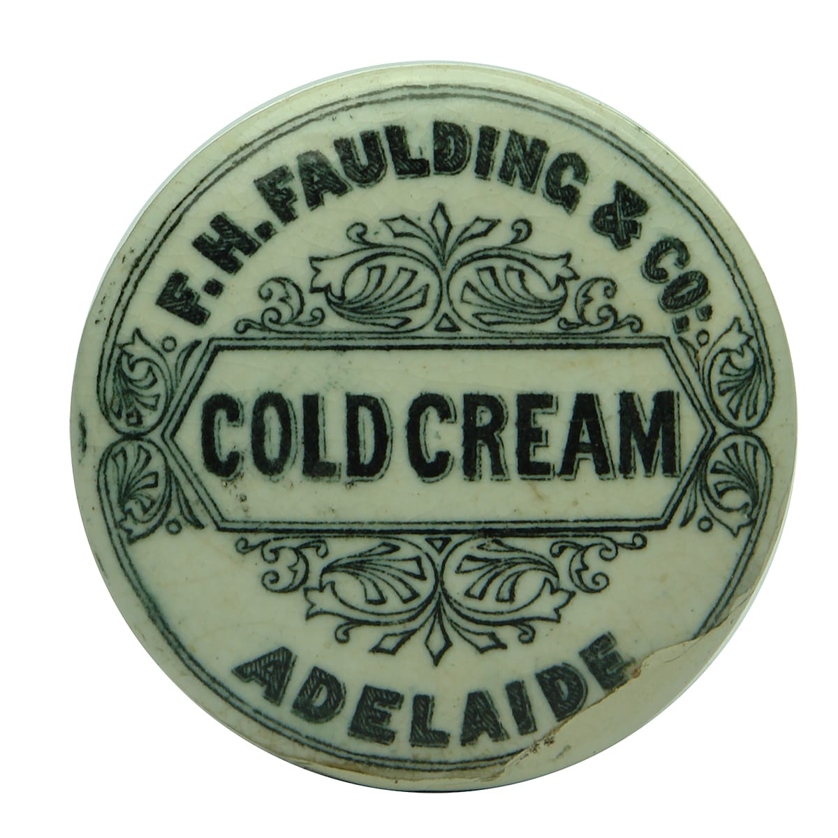 Pot Lid. F. H. Faulding & Co, Cold Cream, Adelaide. Small Size. (South Australia)