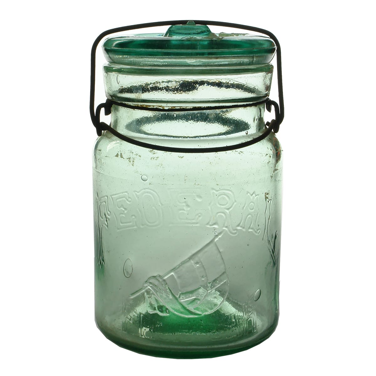 Fruit Jar. Federal. Aqua. Quart.