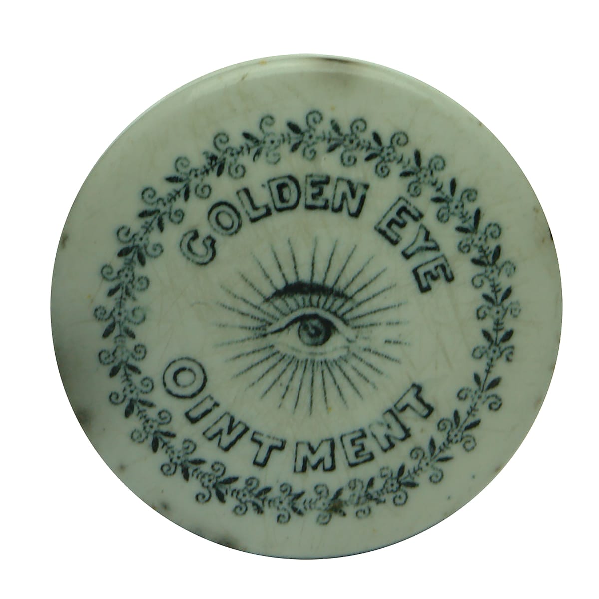 Pot Lid. Golden Eye Ointment. Black & White.