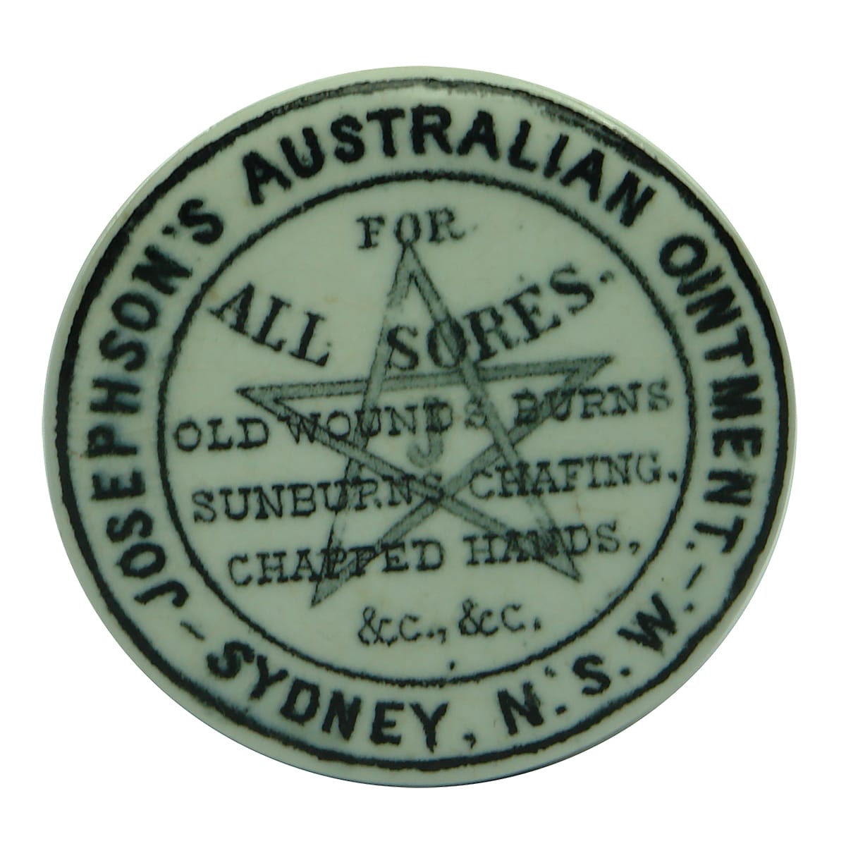 Pot Lid. Josephson's Australian Ointment. Sydney. Black & White. (New South Wales)