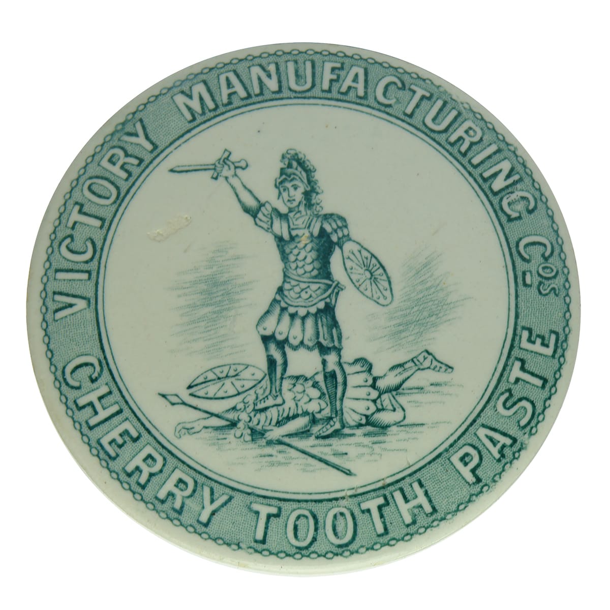 Pot Lid. Victory Manufacturing Co, Gladiator. Green Print. (Victoria)