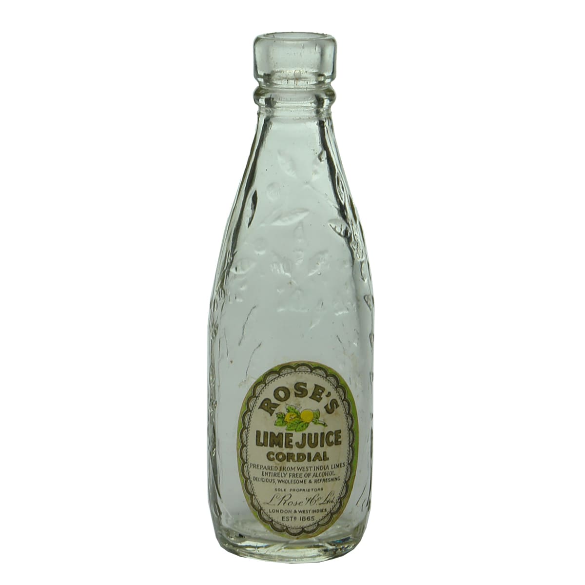 Sample. Rose's Lime Juice Cordial with Label. Clear. 2 oz.