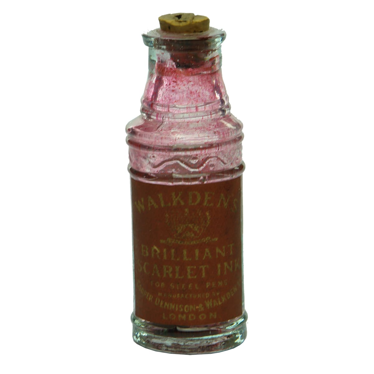 Sample. Walkden's Scarlet Ink. Fancy labelled bottle.