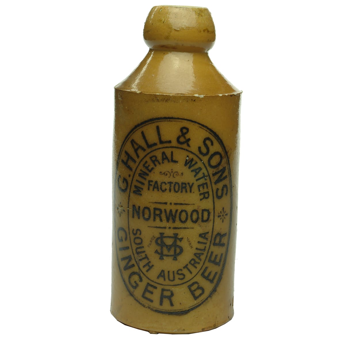 Ginger Beer. G. Hall & Sons, Norwood. Cork stopper. Salt Glaze. (South Australia)