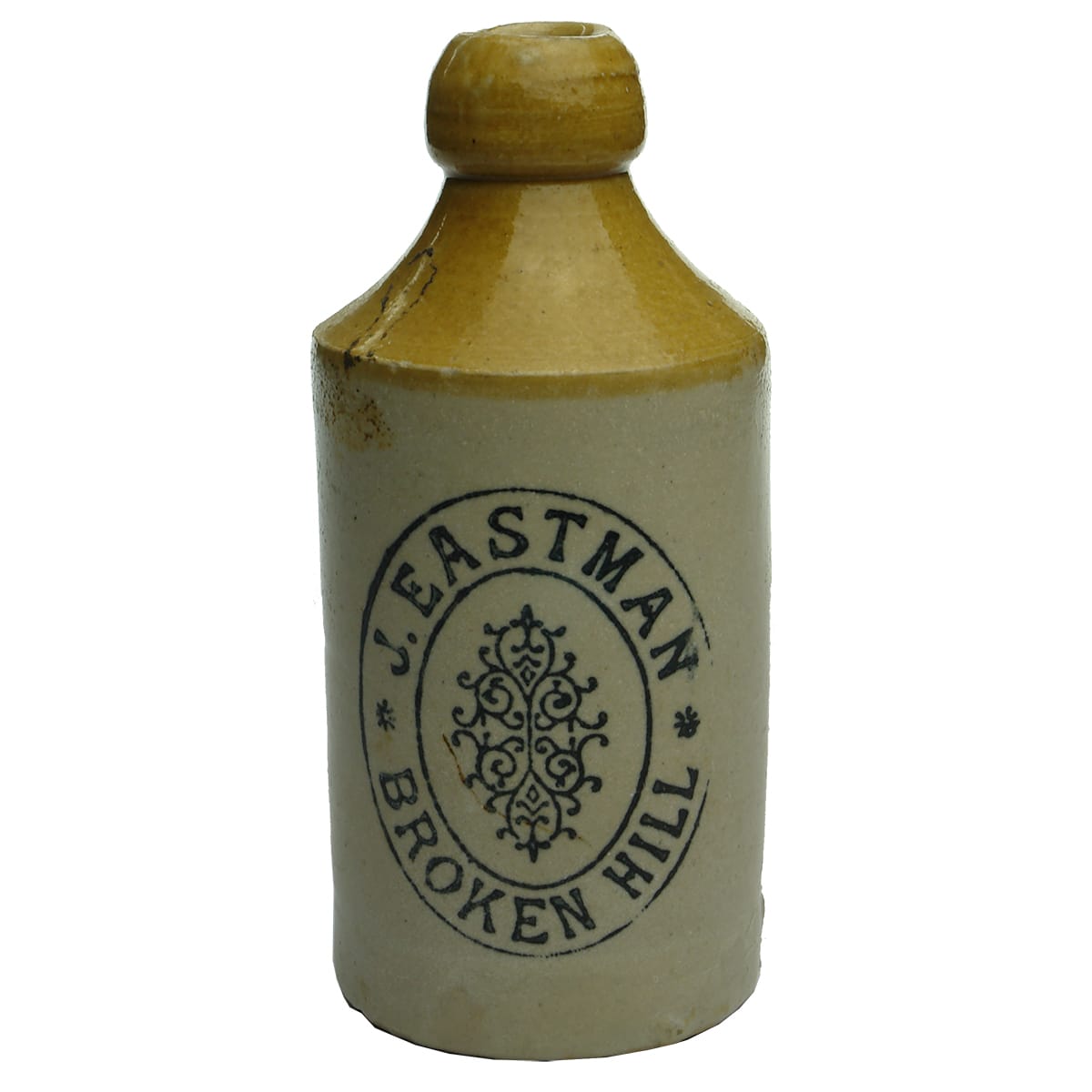 Ginger Beer.  J. Eastman, Broken Hill.  Cork stopper.  Dump.  Tan Top. (New South Wales)