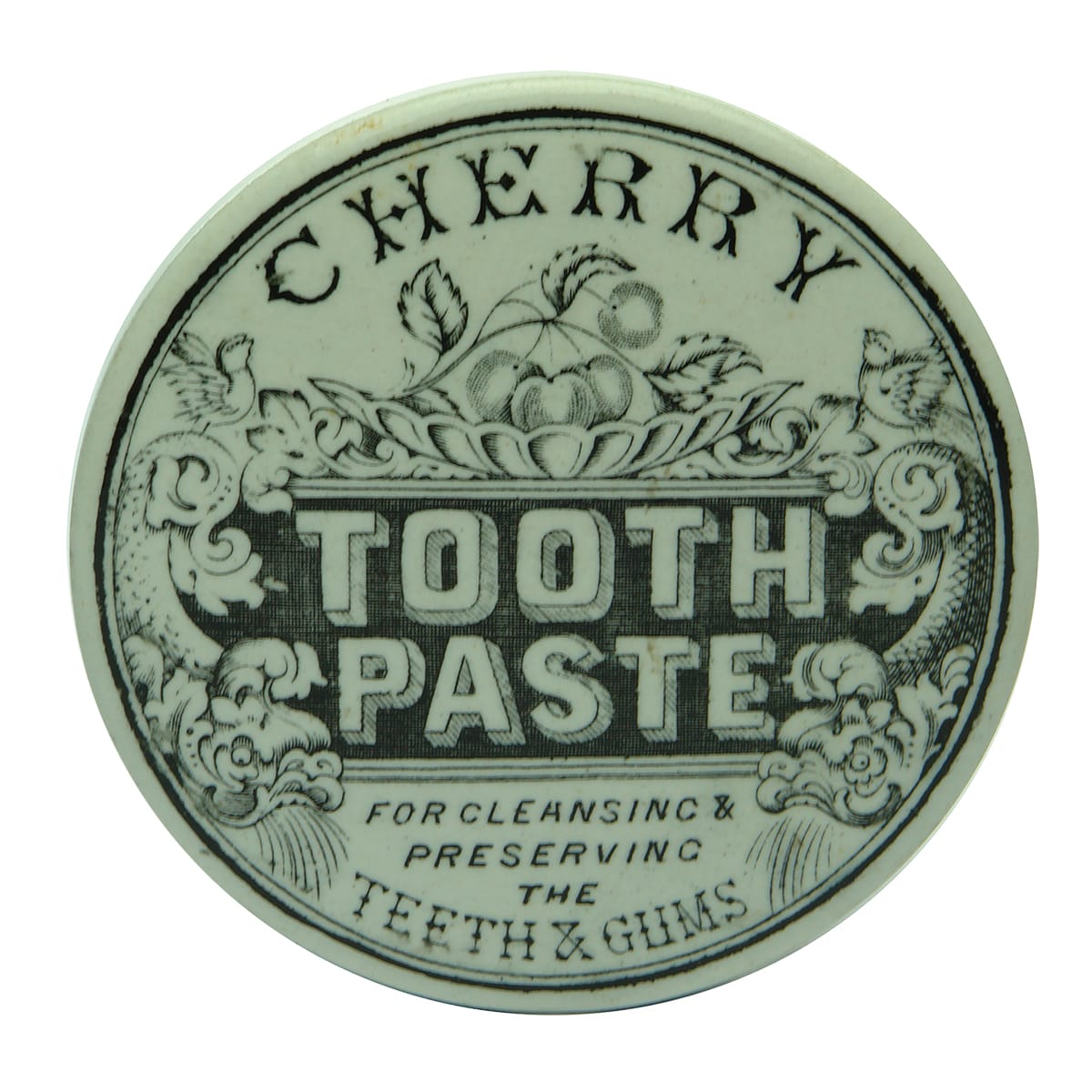 Pot Lid. Generic Cherry Tooth Paste. Cherries pictorial.