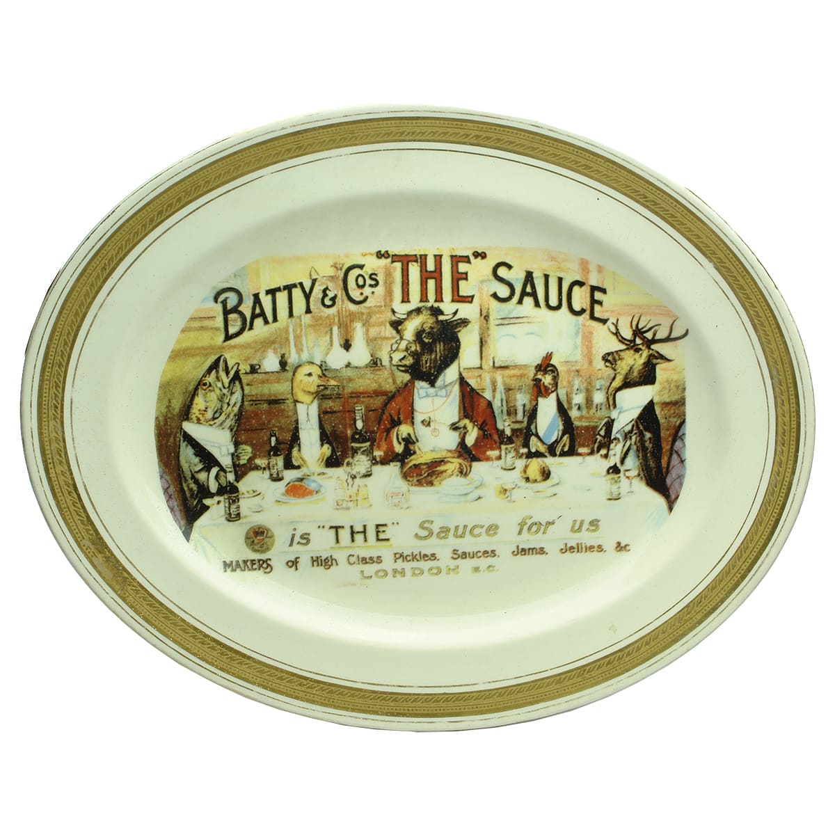 Plate with advertising for Batty & Co's "THE" Sauce.