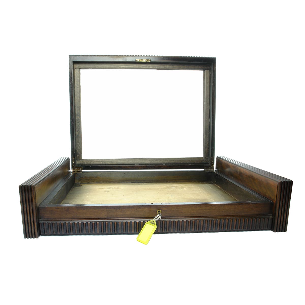 Display. Large Lidded Glass Top Portable Lockable Display Case.