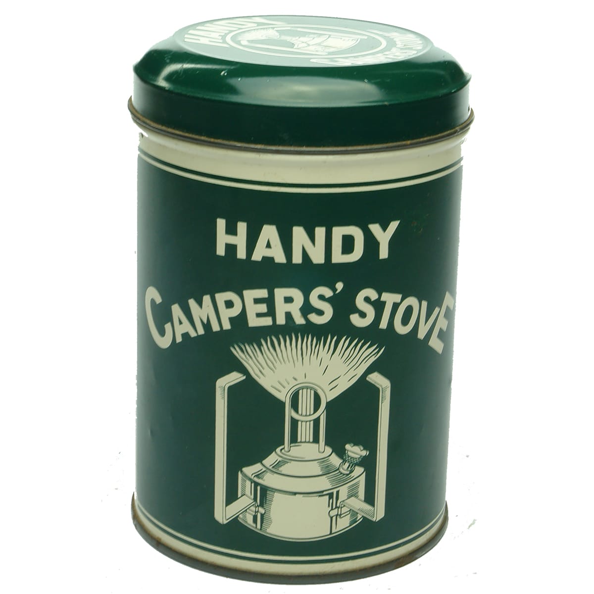 Tin. Handy Campers Stove. With all the parts inside.