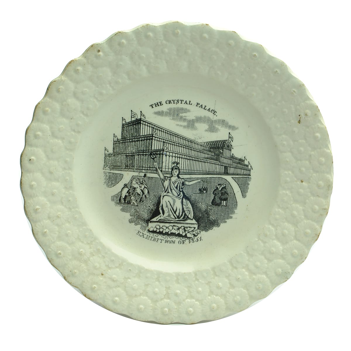 Pottery. Victorian Black and White Plate: The Crystal Palace Exhibition of 1851.