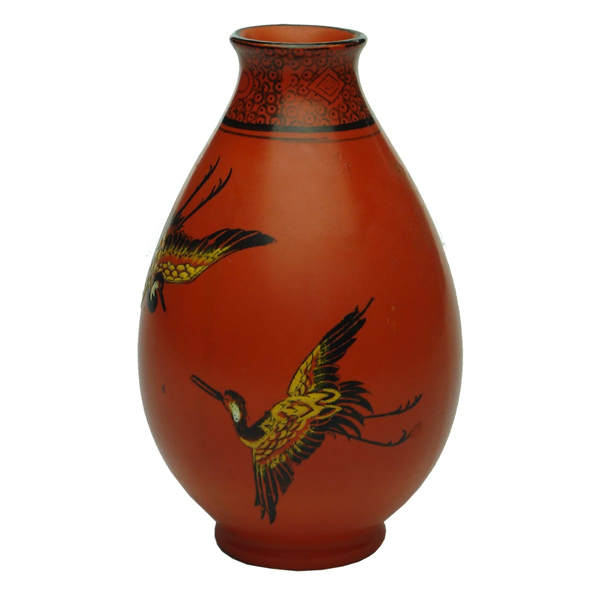 Pottery. Red Shelley Vase with Birds.