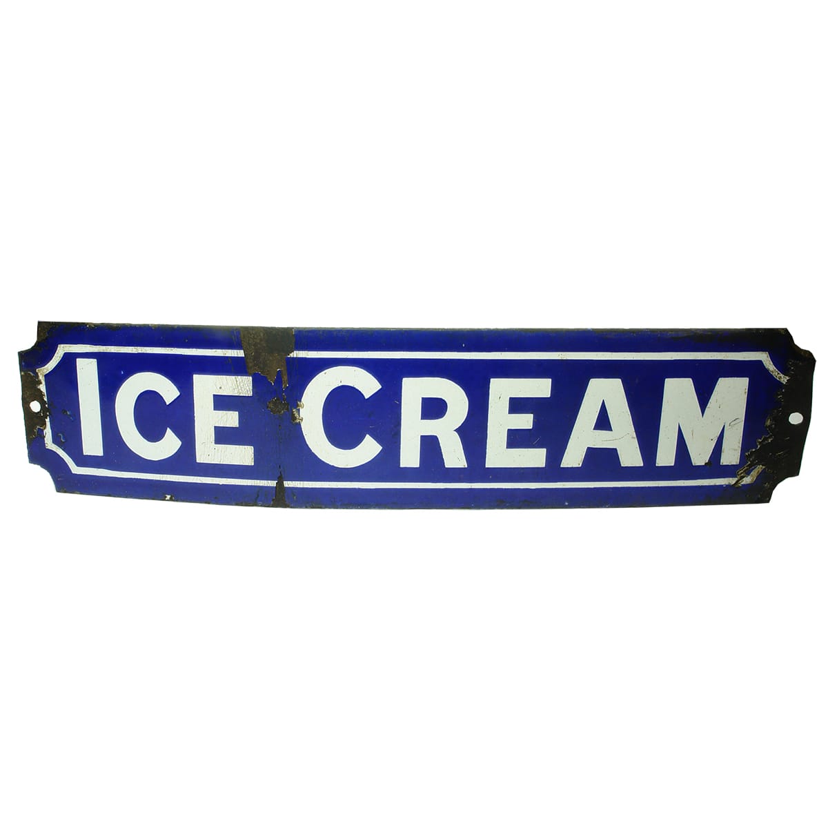 Sign. Ice Cream. Enamel. Small. Blue and White.