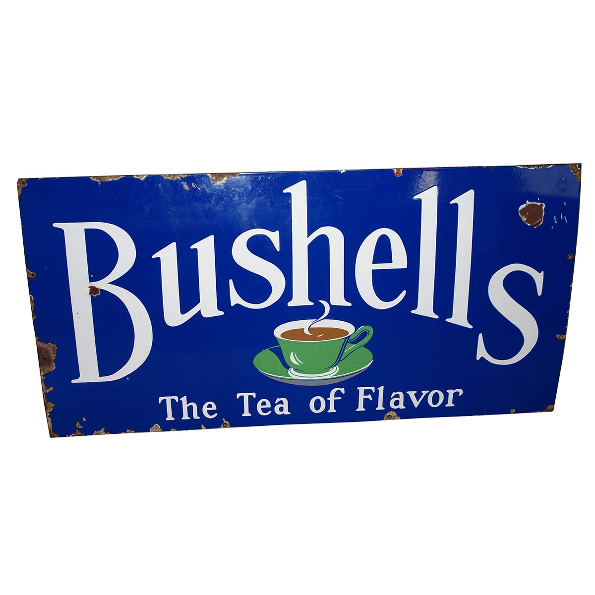 Enamel Sign. Bushell's The Tea of Flavor. Teacup. 1220 x 610 mm.