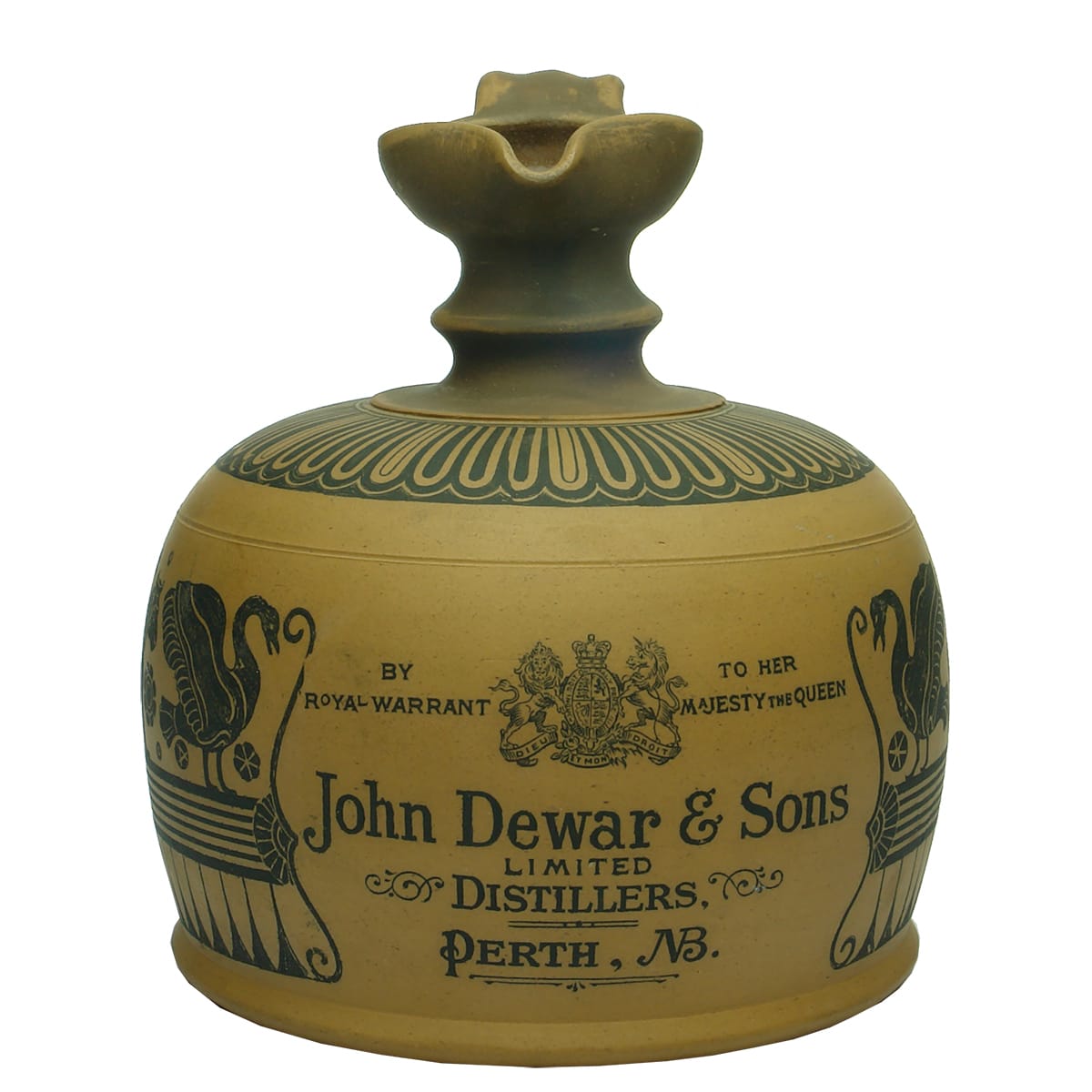 Whisky Jug. John Dewar & Sons, Perth, NB. Siliconware. Doulton, Lambeth.