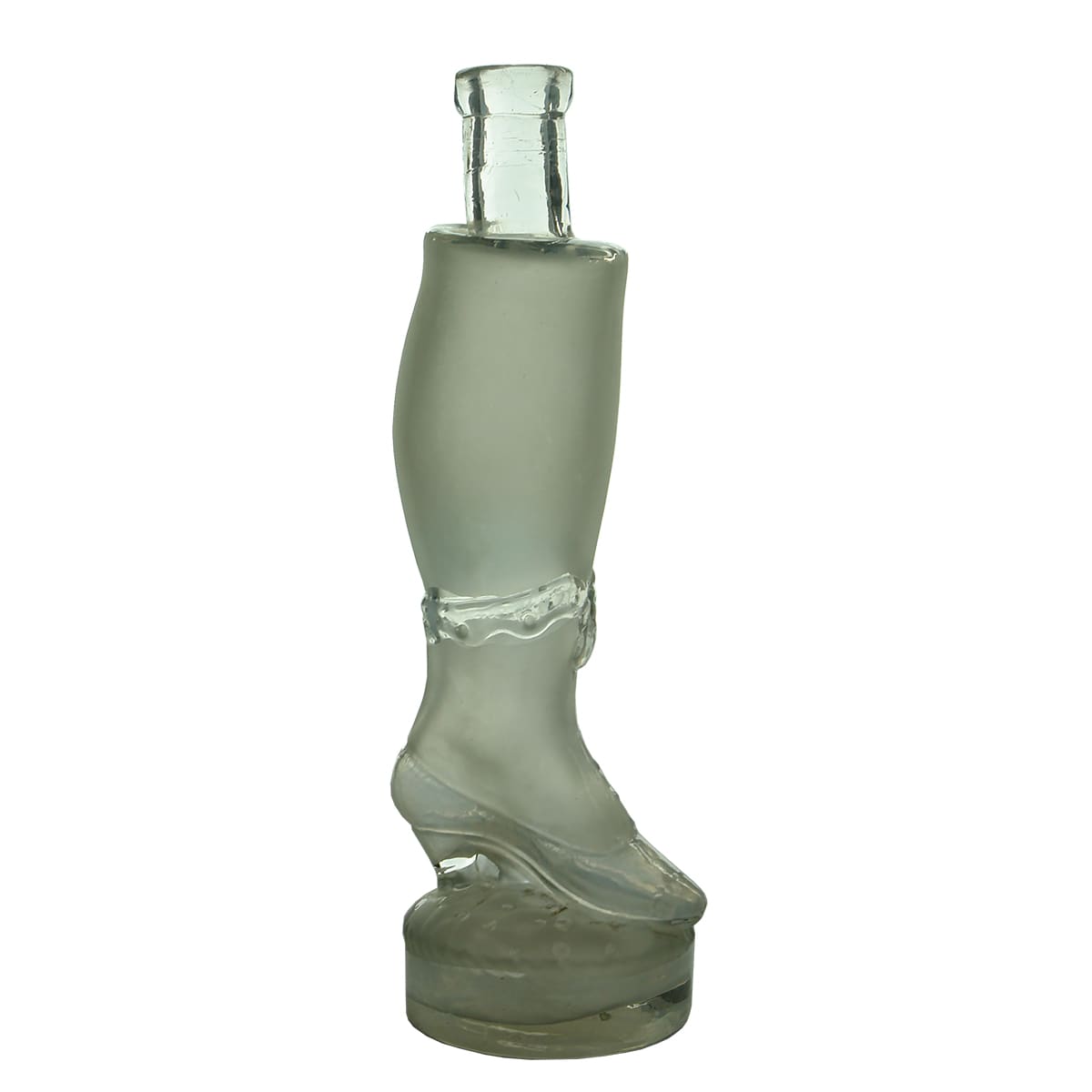 Perfume. Figural Frosted Bottle Shaped like a Ladies Leg. Pontil.