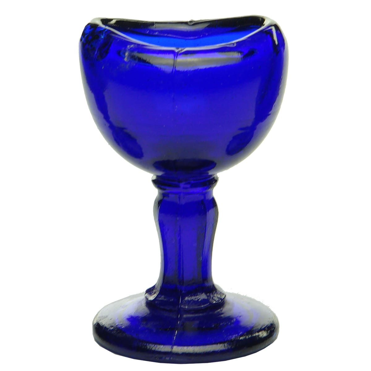 Eye Bath. Cobalt Blue. Pedestal. Seam up sides. No markings.