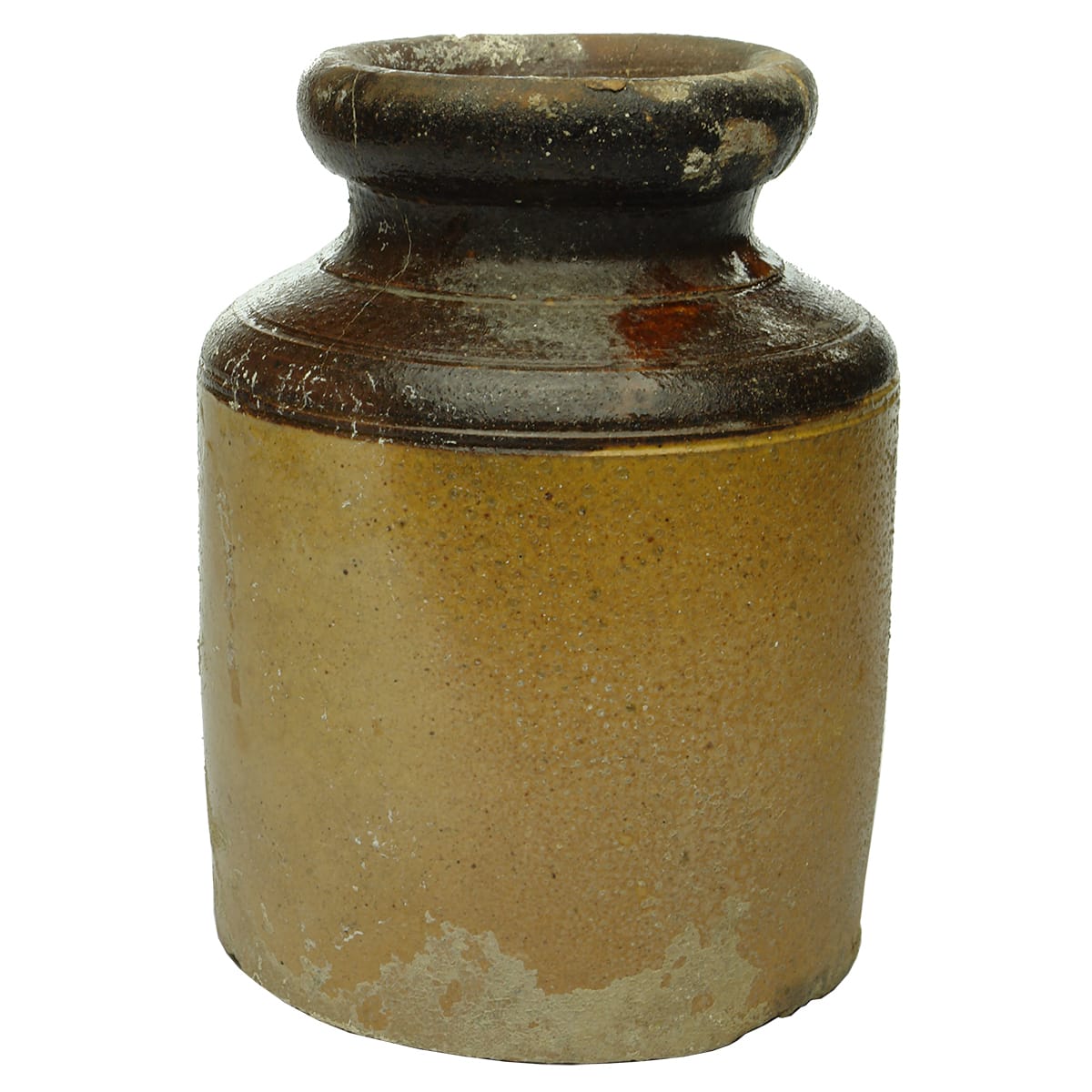 Pottery. Unstamped J. Sherwin type. Jar. Dark & Light tan. Quart. (Tasmania)