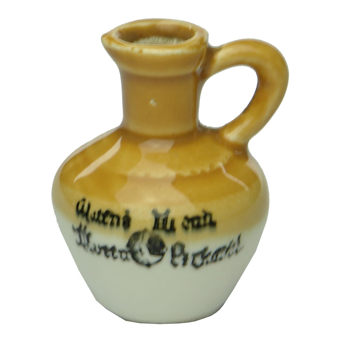 Miniature Whisky Jug. Has print but indecipherable.