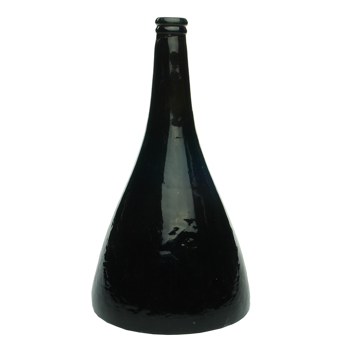 Black Glass. Cone Shaped with wide base. Pontil.