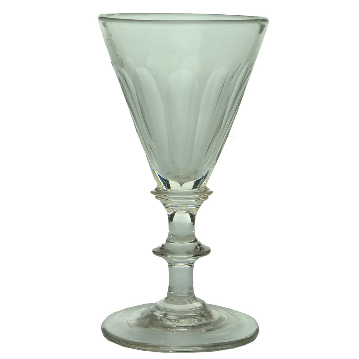 Glass. Facetted trumpet bowl Georgian glass with double knop stem and polished pontil.