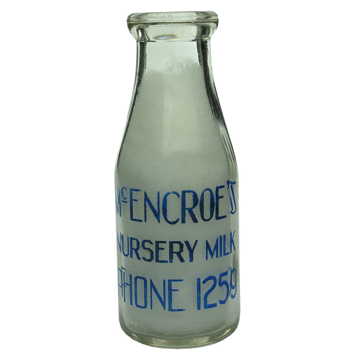 Milk. McEncroe's Nursery Milk (Bendigo). Wad lip. Ceramic label. 1 Pint. (Victoria)
