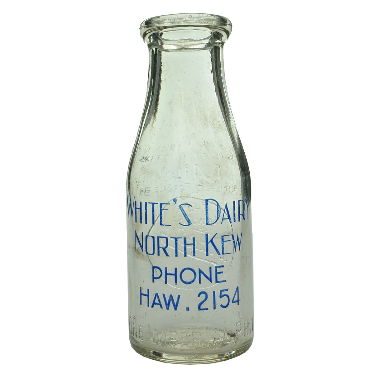 Milk. White's Dairy, North Kew. Wad Lip. Blue print. 1 Pint. (Victoria)