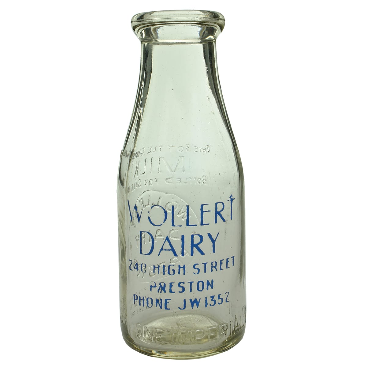 Milk. Wollert Dairy, Preston. Wad Lip. Blue print. 1 Pint. (Victoria)