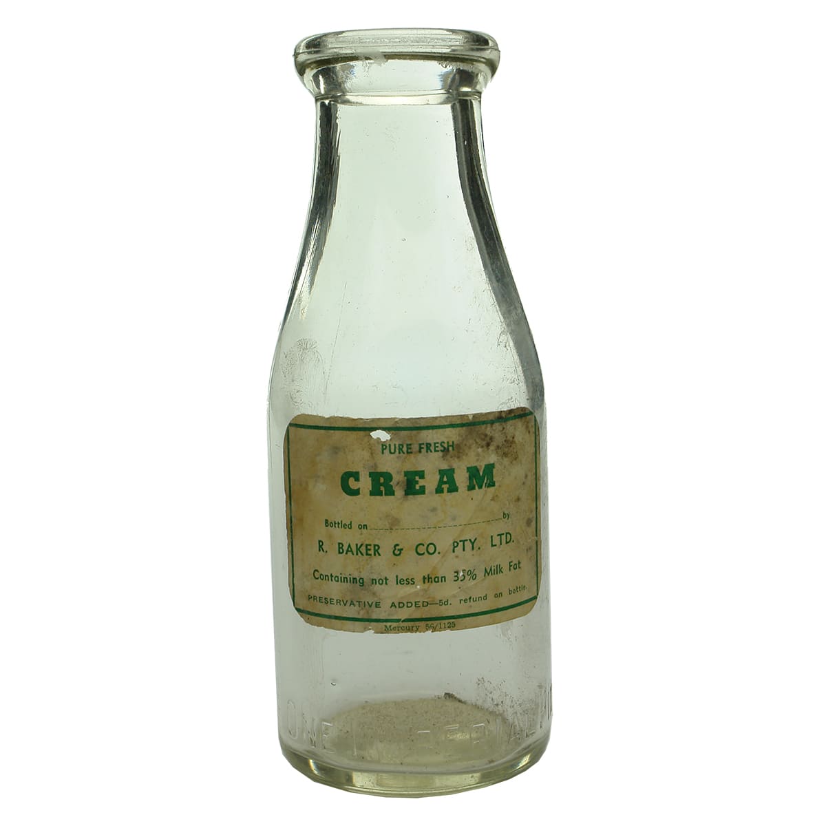 Milk. Labelled R. Baker & Co. Pty. Ltd. Wad lip. Clear. 1 Pint. (Tasmania)