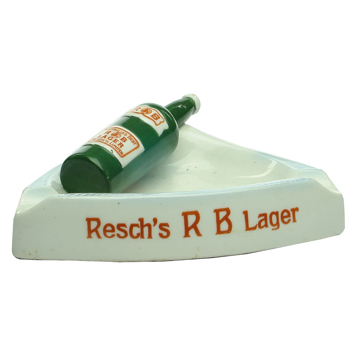 Advertising Ash Tray. Resch's RB Lager, Resch's DA Dinner Ale, Resch's Bitter Ale. (Red Print to bottle label) (New South Wales)