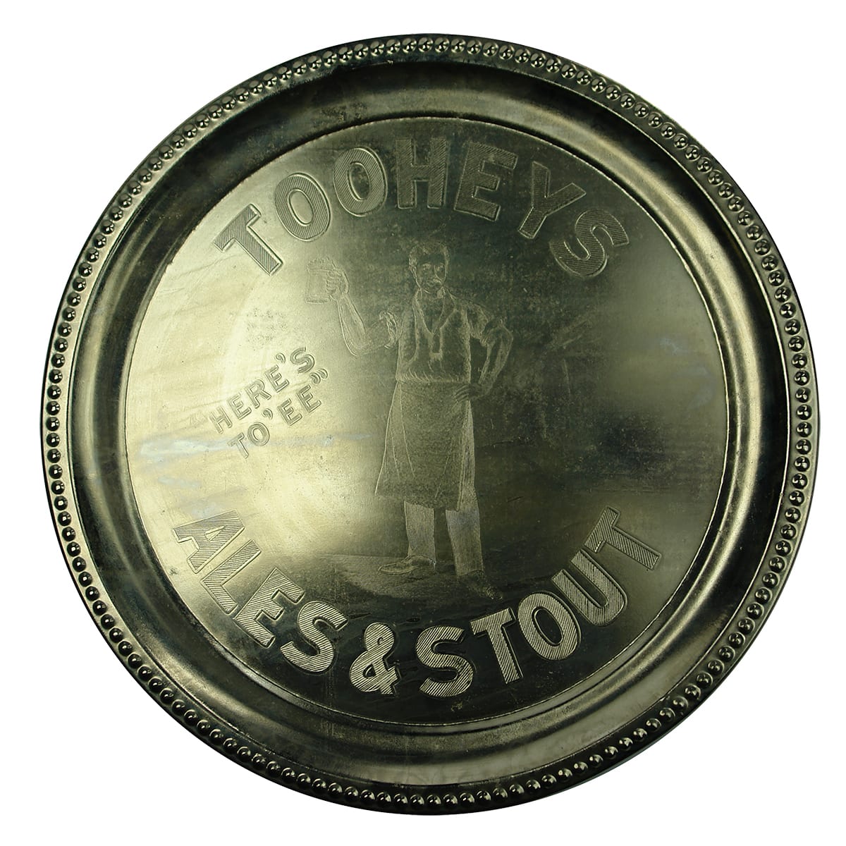 Advertising Serving Tray. Tooheys Ales & Stout. Plated with etched design. (Sydney, New South Wales)
