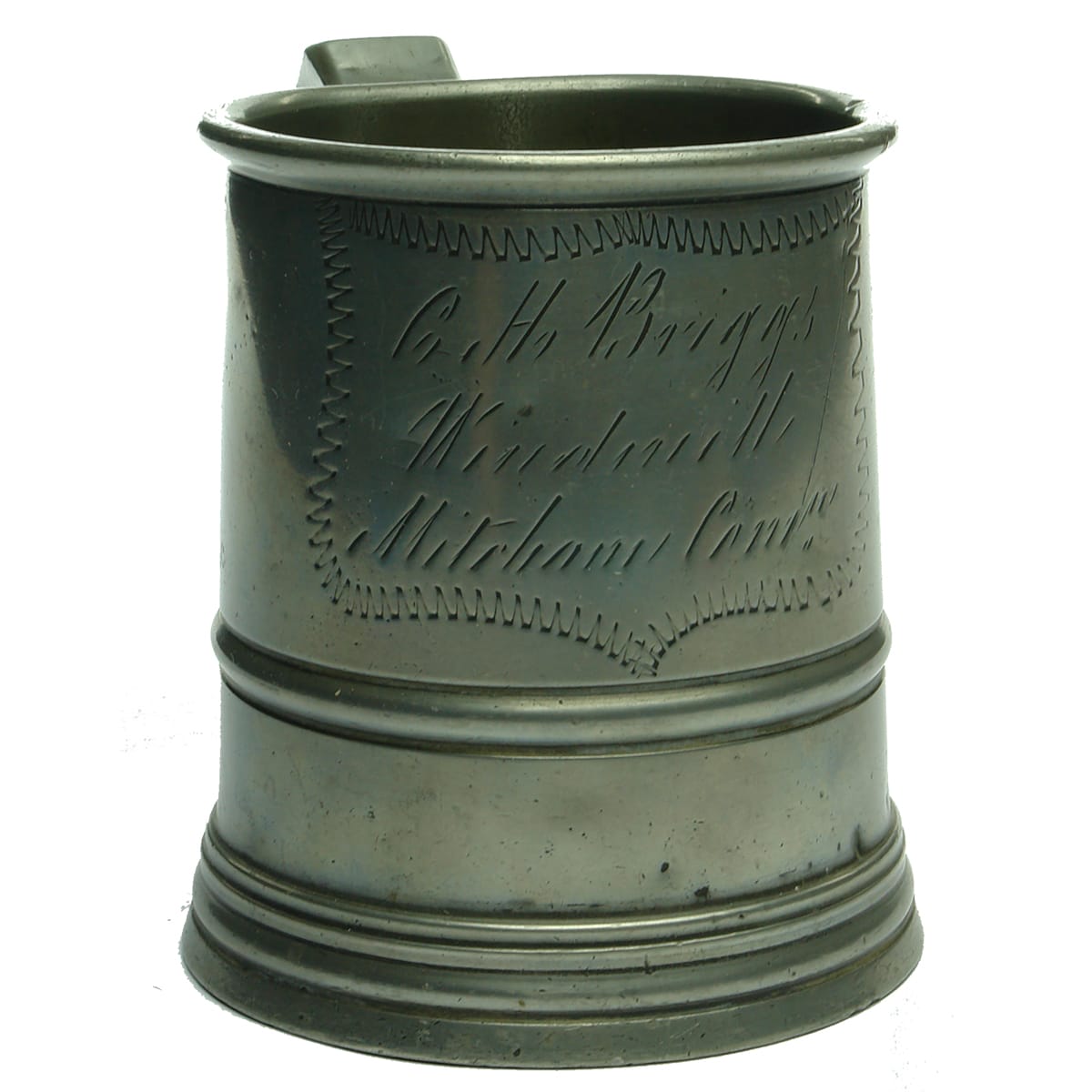 Beer. Pewter Ale Mug Inscribed G. H. Briggs, Windmill, Mitcham Common.