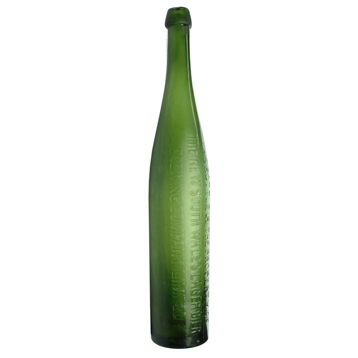 Beer. New South Wales Lager Bier. Tall Pilsener shape. Cork top. Green. 26 oz. (New South Wales)