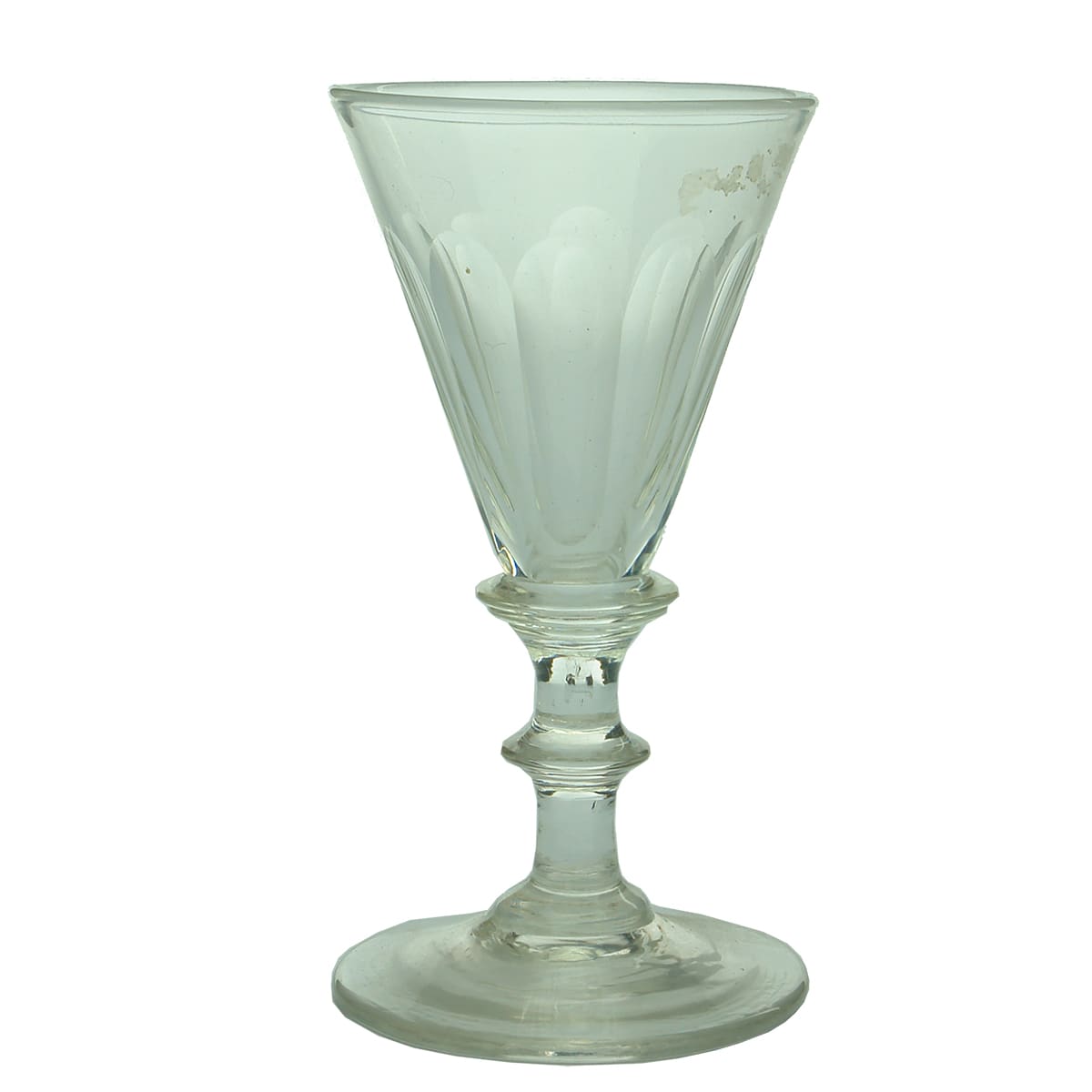 Early Glass. Georgian Trumpet Bowl Glass with Double Bladed Knop to Stem.