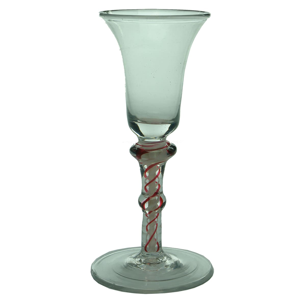 Glass. Georgian twisted white and red stem with double knop.