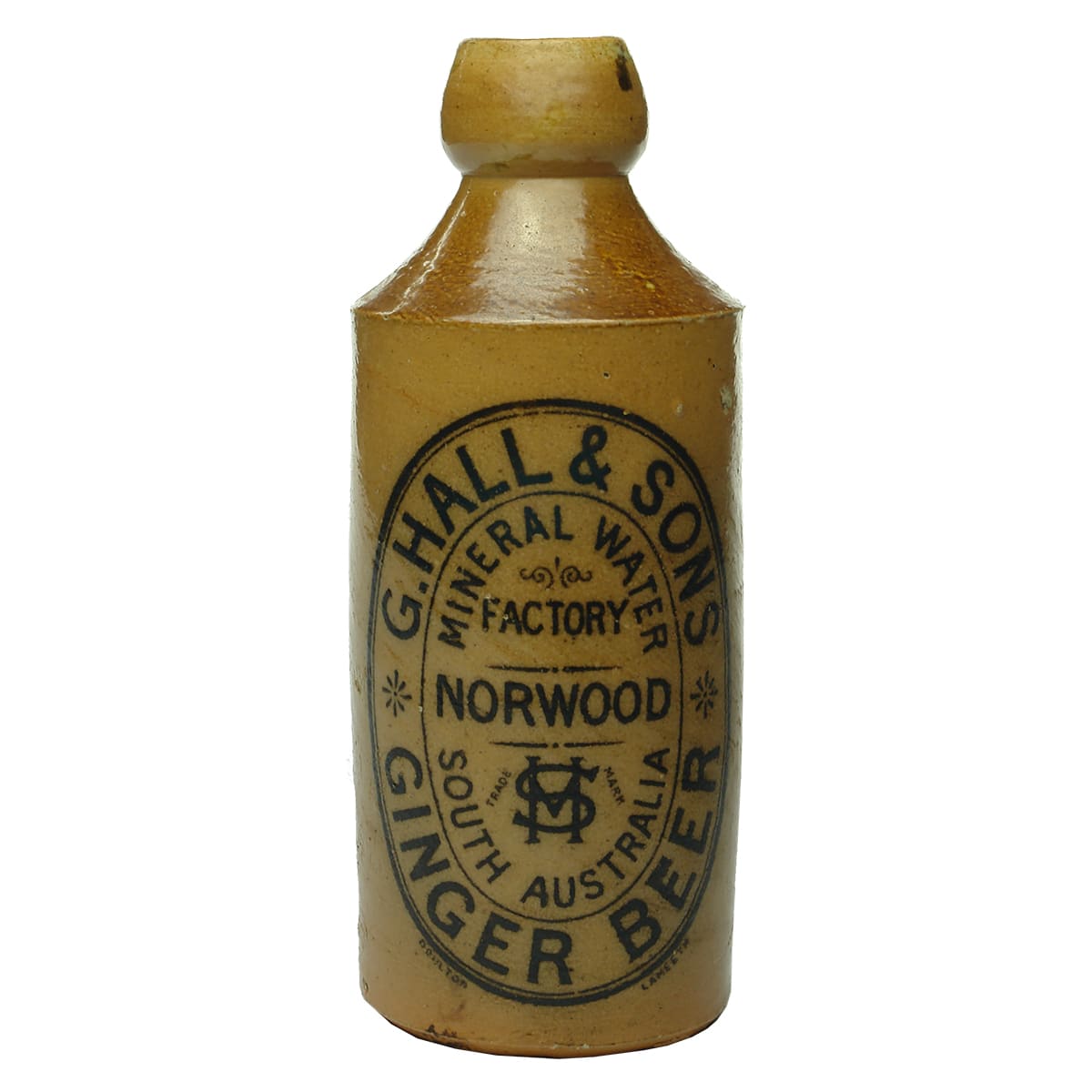 Ginger Beer. G. Hall & Sons, Norwood. Cork stopper. Salt Glaze. (South Australia)