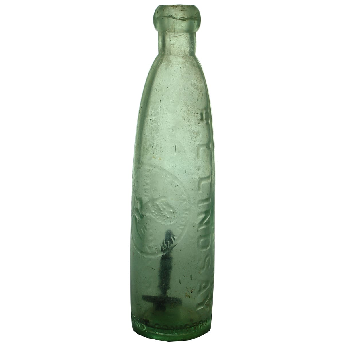 Hogben & Barretts Patent. H. L. Lindsay, Hay, Hillston, Cobar & Bourke. Stick Bottle. Aqua. 10 oz. (New South Wales)