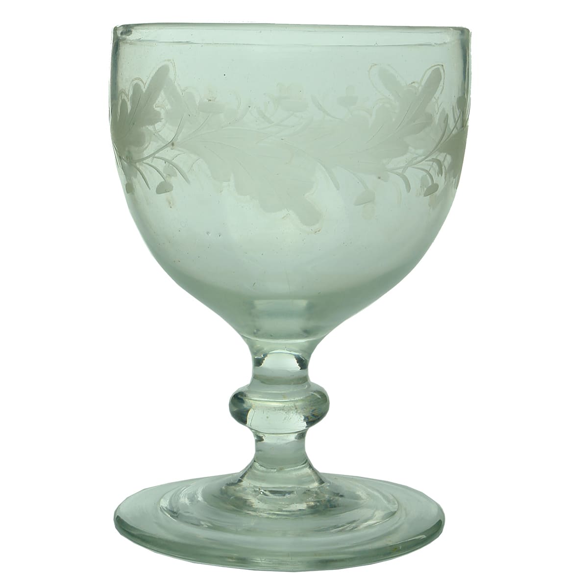 Early Glass. Large Georgian Engraved Glass Rummer Drinking Glass with Knop and Pontil.