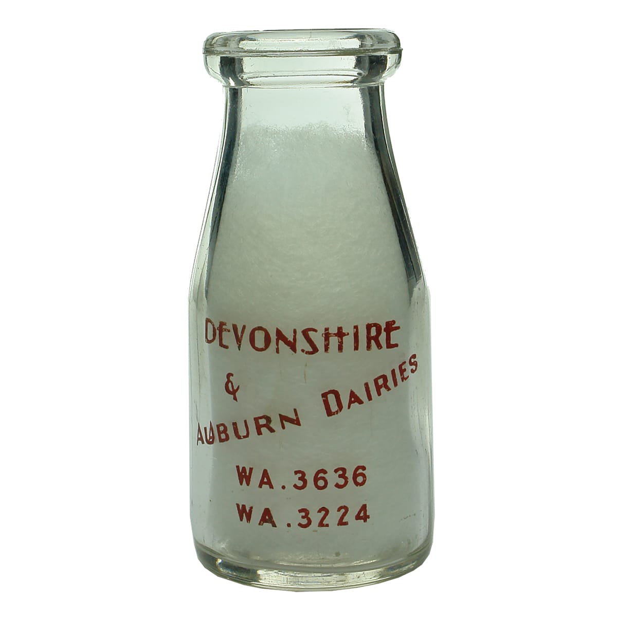 Milk. Devonshire & Auburn Dairies. Wad lip. Ceramic label. 1/2 Pint. (Victoria)