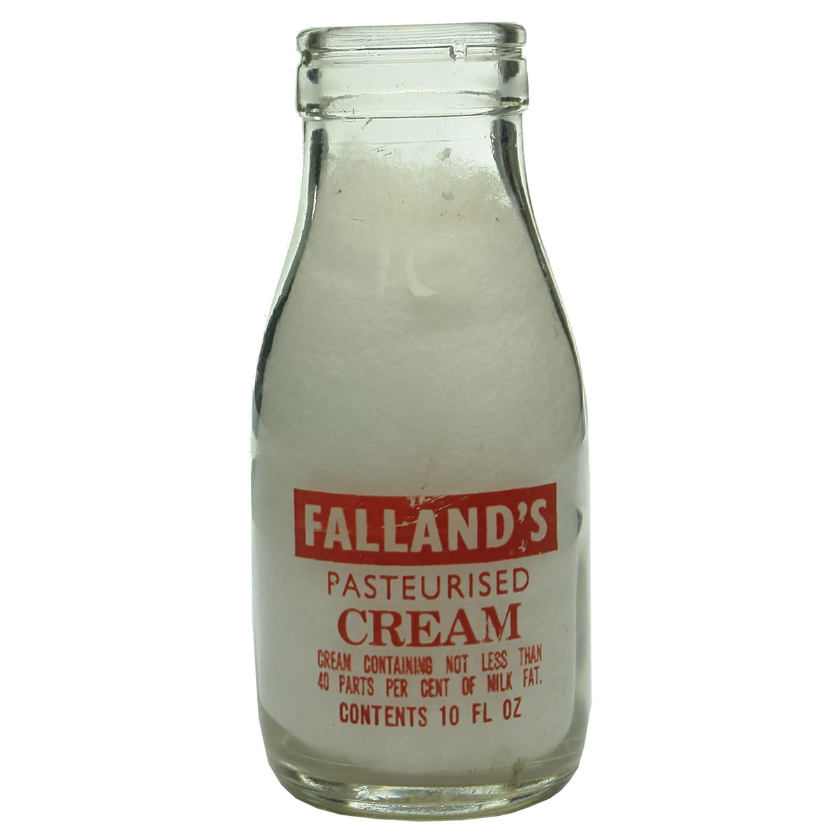 Milk. Falland's Pasteurised Cream, Renmark. Foil top. Ceramic label. 1/2 Pint. (South Australia)