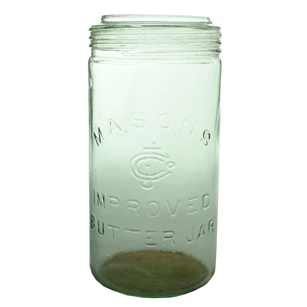 Butter Jar. Mason's Improved. Aqua. Half Gallon.