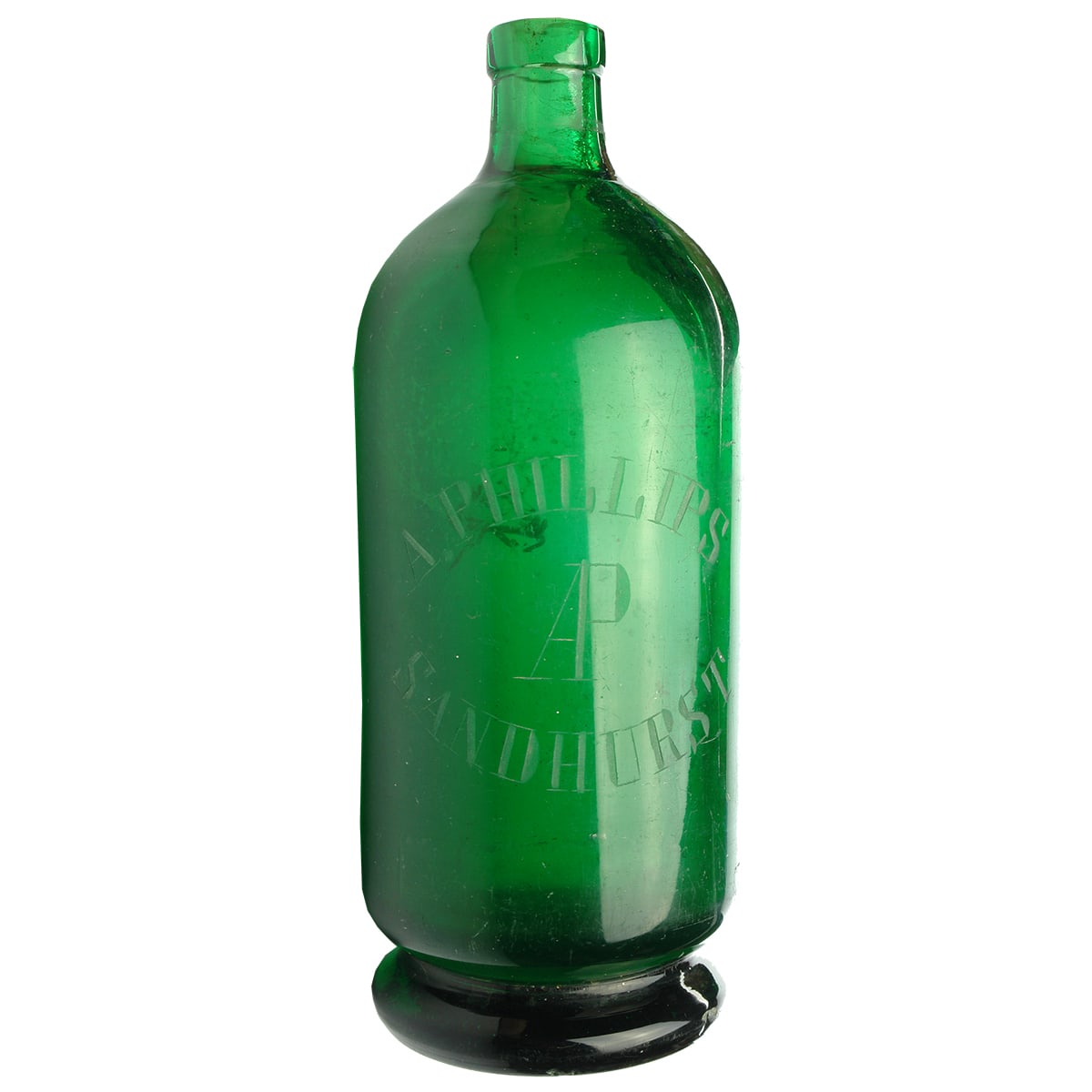 Soda Syphon. A. Phillips, Sandhurst. Dark Green. 30 oz. (Victoria)