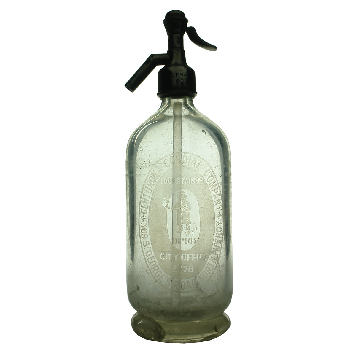 Soda Syphon. Centurona Cordial Company, North Fitzroy.  Round. 30 oz. (Victoria)