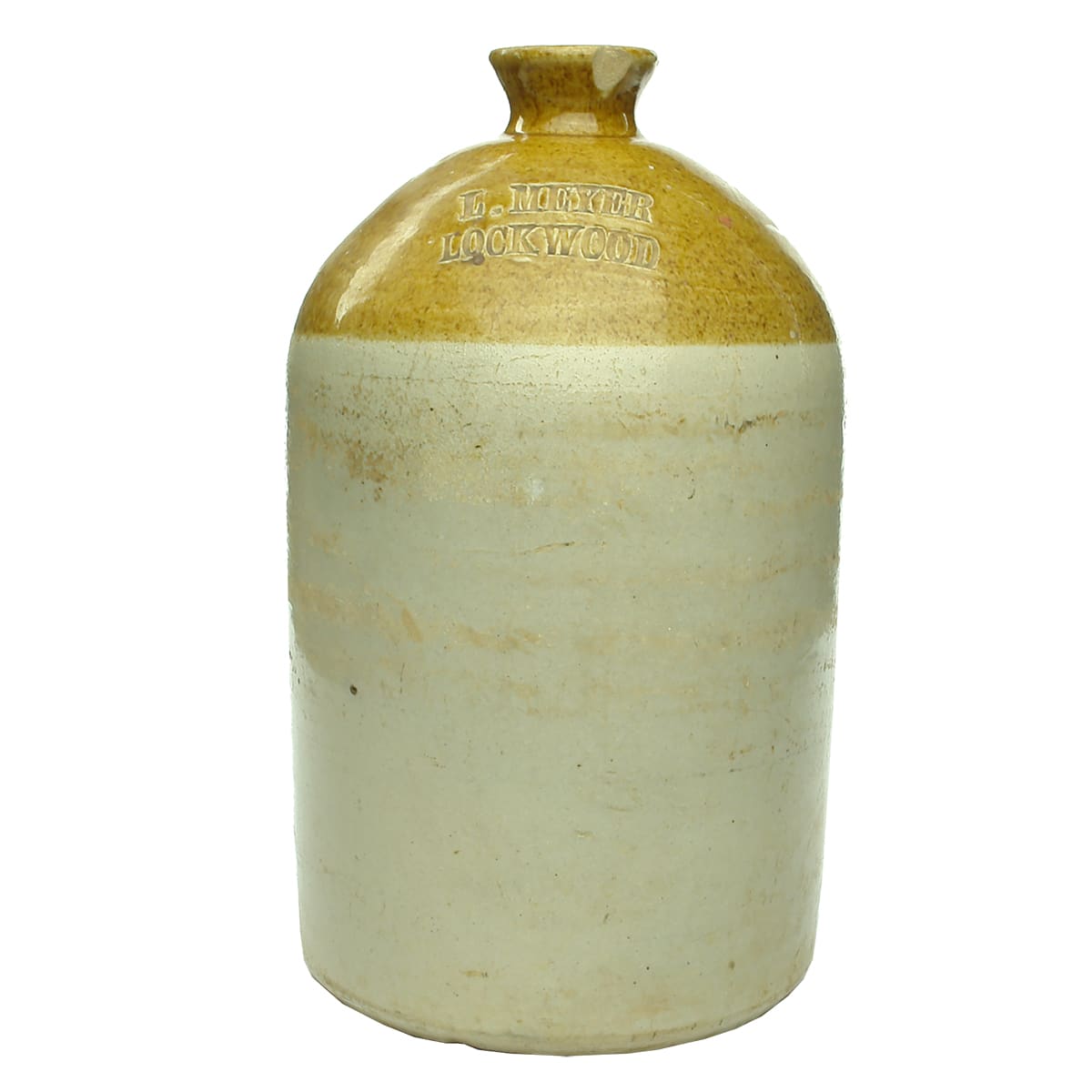 Demijohn. L. Meyer, Lockwood. Impressed. Tan Top. Gallon. (Victoria)