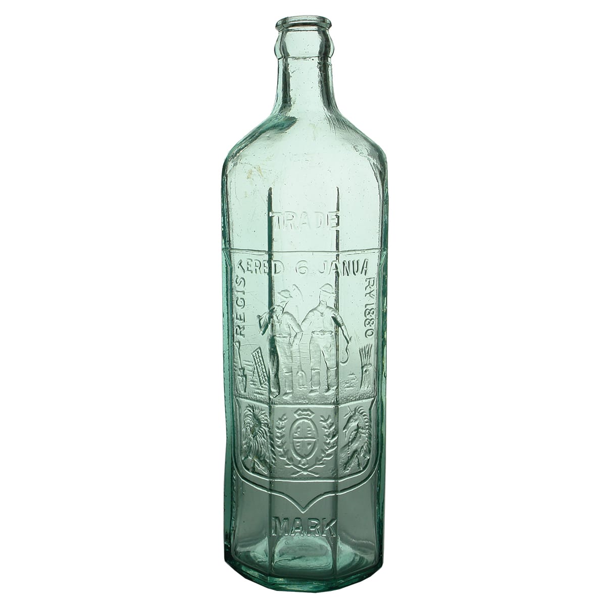 Cordial.  Rowlands.  Octagonal Crown Seal.  Aqua.  26 oz.