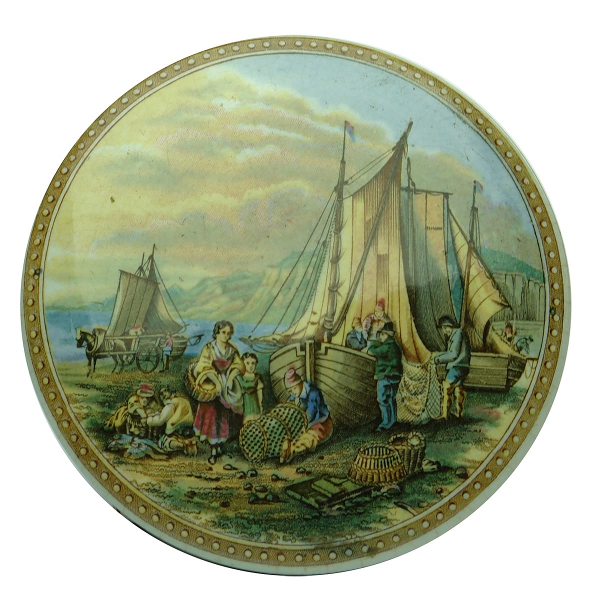 Prattware Pot Lid. Examining The Nets.